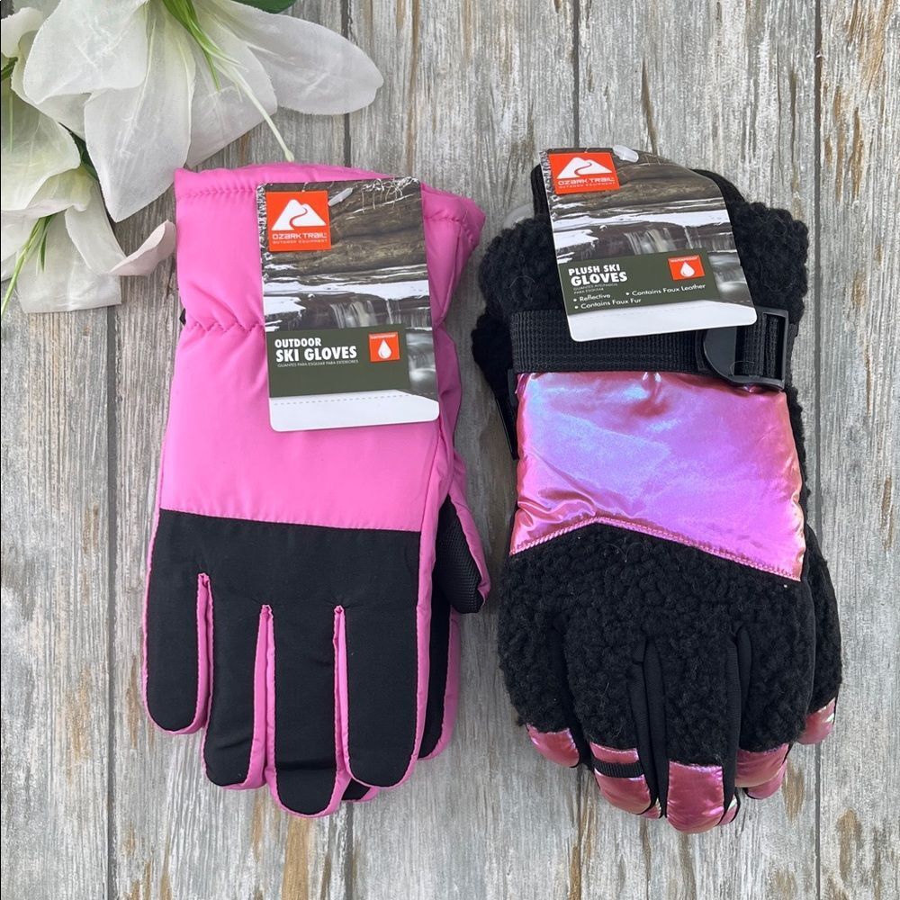 Pink Outdoor Ski Gloves 2-Pack Size S/M